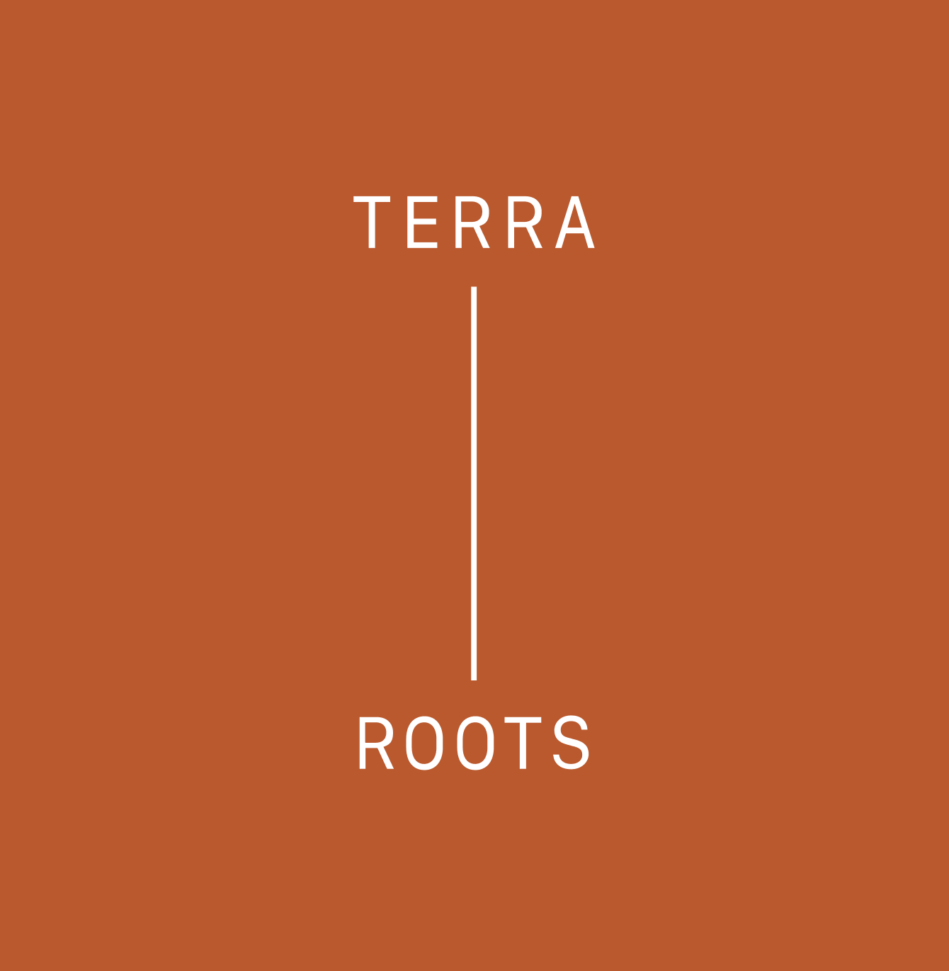 Terra Roots wordmark in terracotta orange — stacked version